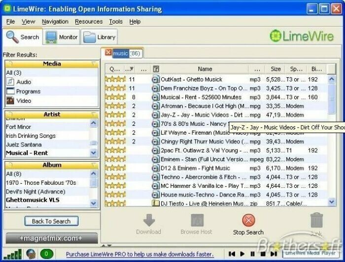 12. Программа LimeWire, свободный клиент для файлообменной сети Gnutella