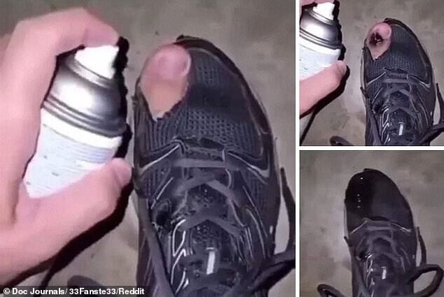 Замаскировать некстати появившуюся дырку в ботинке поможет черная краска