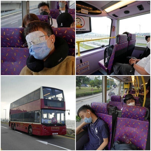 10. Специальная 5-часовая (75 км) поездка на автобусе по Гонконгу, чтобы люди могли спать. Это для людей, которые не могут заснуть по ночам, но легко засыпают в автобусе