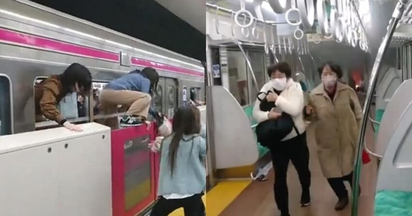 В токийском метро мужчина устроил поножовщину и поджег два вагона