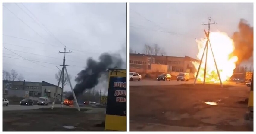 На шоссе в Ульяновске попал на видео взрыв УАЗа