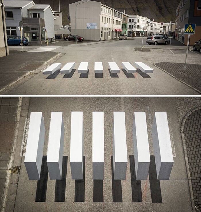 13. В исландском городе нарисовали 3D-пешеходный переход. Вот такой "лежачий полицейский"!