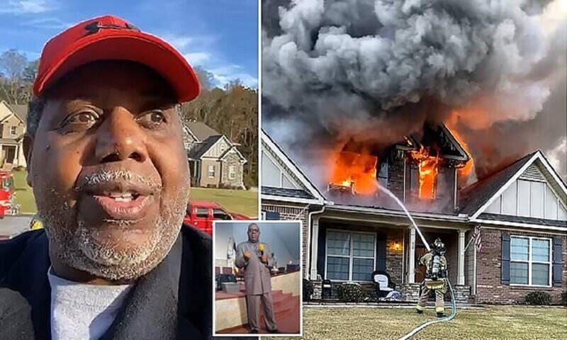 Священник прочел проповедь на фоне своего горящего дома