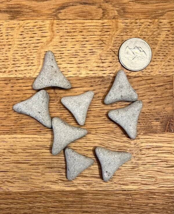 1. Маленькие твердые треугольные предметы, найденные на дороге из гравия