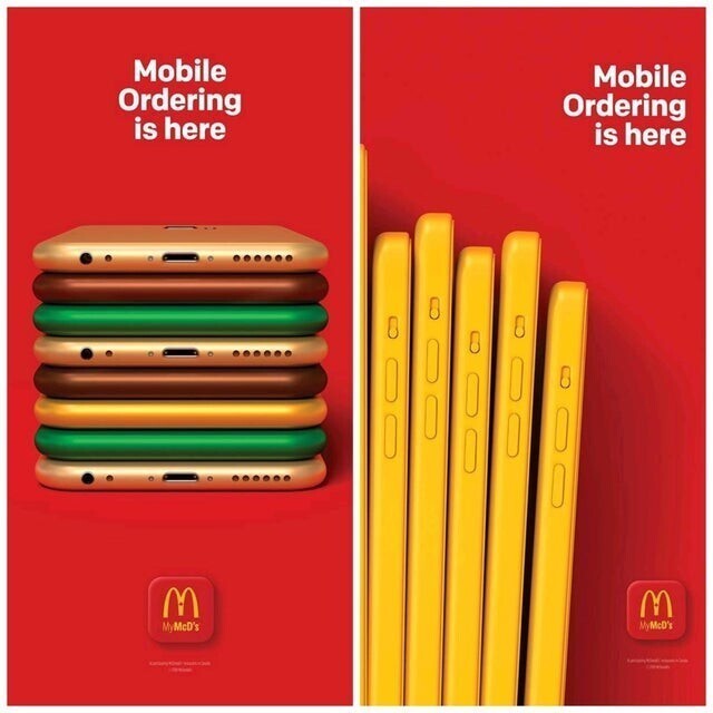 Рекламная кампания Mcdonalds, которая продвигает заказы через мобильные телефоны