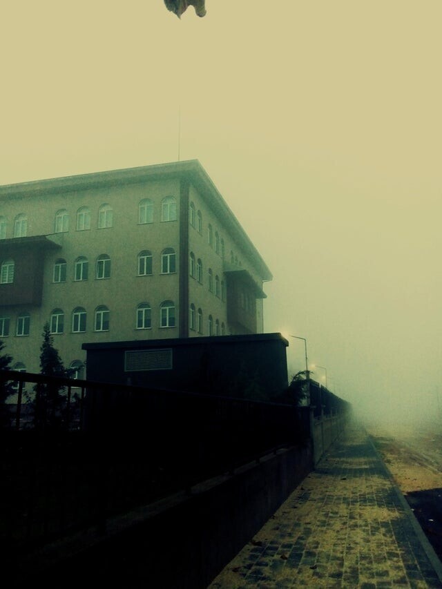 Жёлтое небо и туман создают впечатление, что в этой школе живут призраки