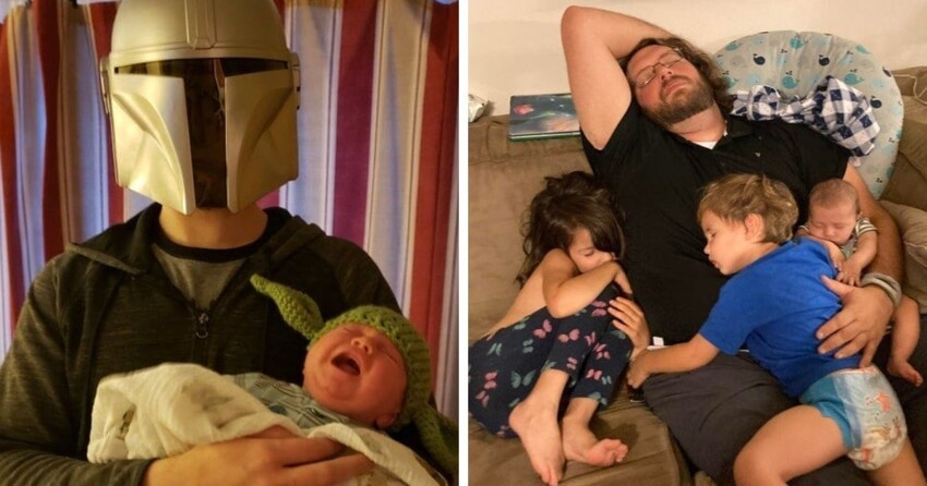 "Папа - это вам не мама!": забавные фотографии отцов со&nbsp;своими детьми