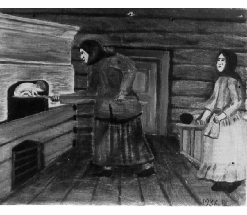 Странная деталь на старинной русской картине:   детей держат  в печи