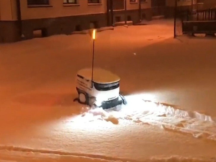 Восстание машин отменяется: в Таллине роботы-курьеры встали в пробку из-за снега