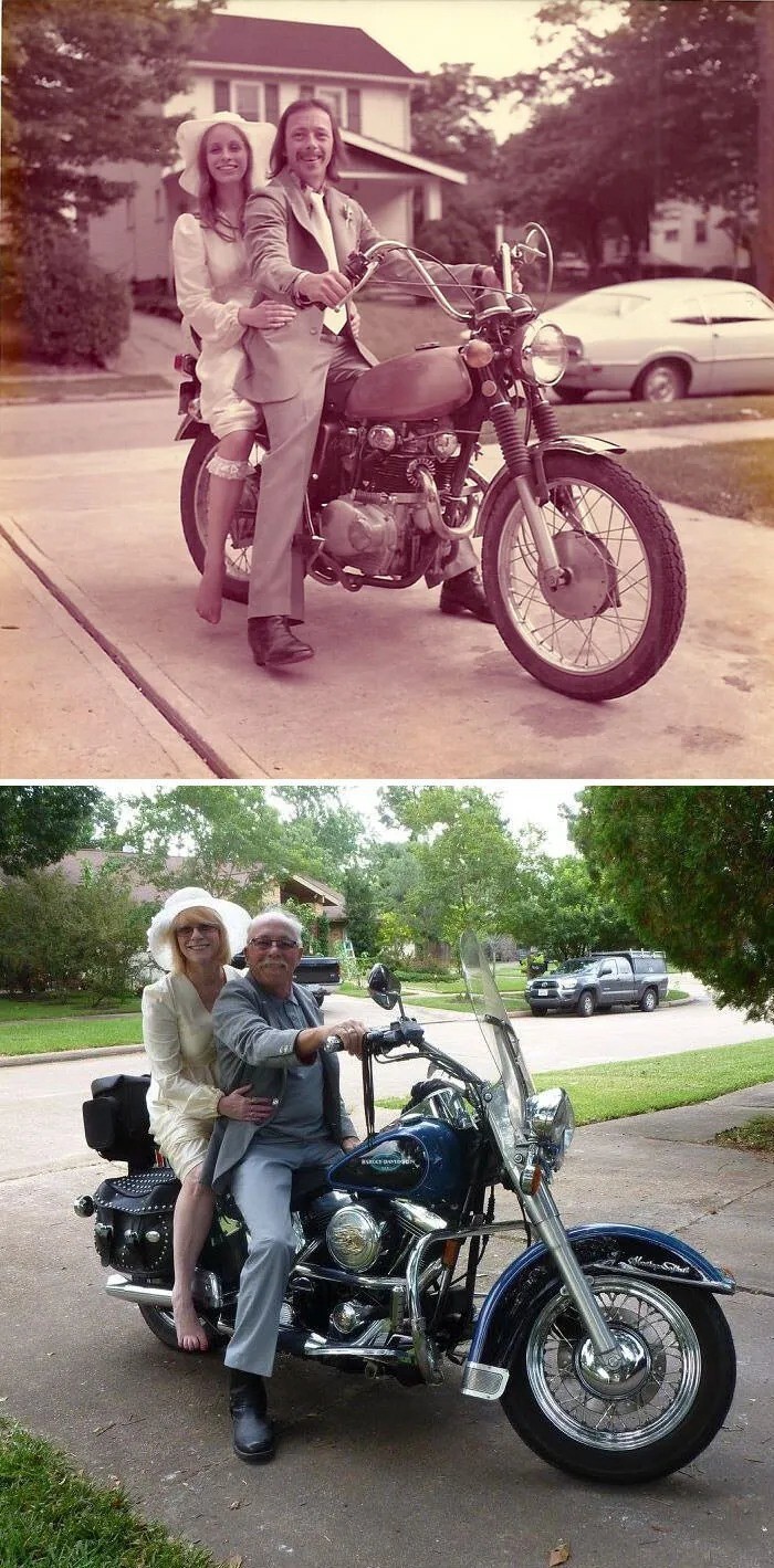 Они отметили 40-ю годовщину свадьбы, воссоздав свою свадебную фотографию 1975 года