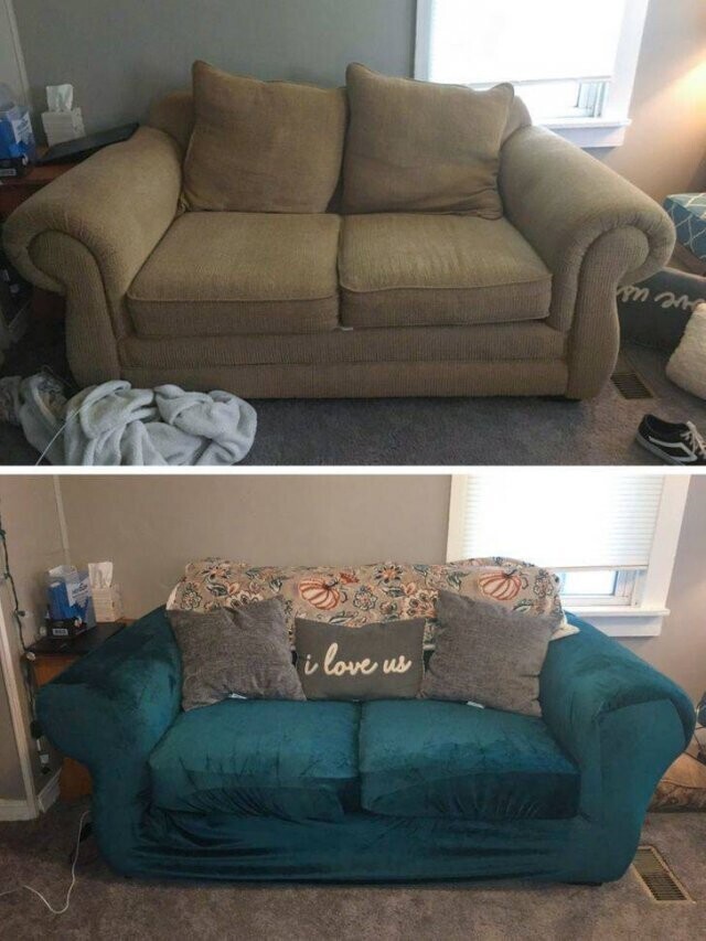 "Этот диван мне подарили после пожара, но он не слишком подходил по цвету и стилю к моей комнате"