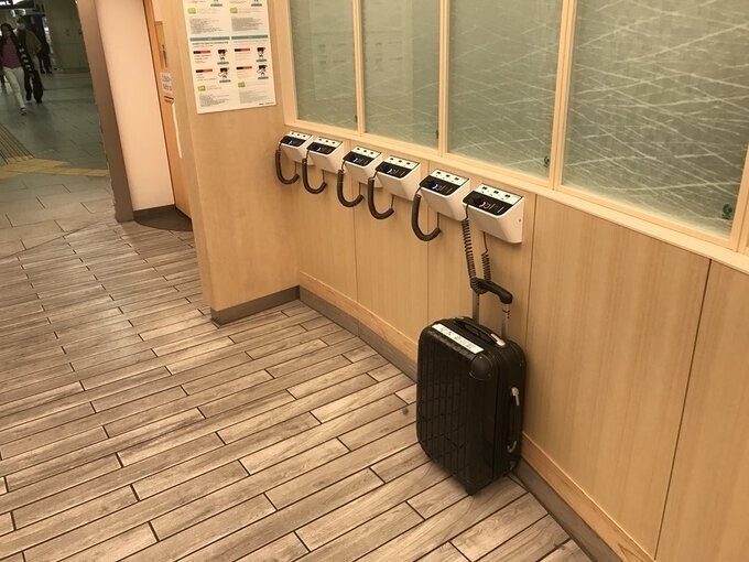 Противоугонная система для багажа, перед туалетом на станции Синдзюку