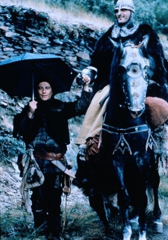 Жан Рено и Кристиан Клавье на съемках фильма «Пришельцы»
