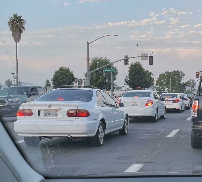 Увидел четыре поколения Honda Civic по порядку на дороге, все белые