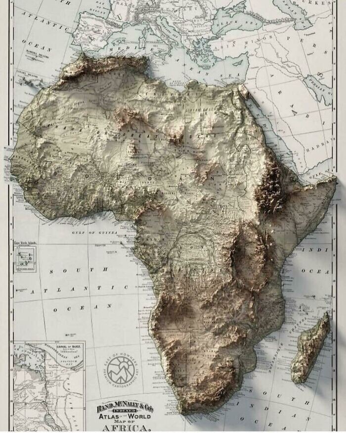 28. Топографическая карта Африки (рельеф в 3D)