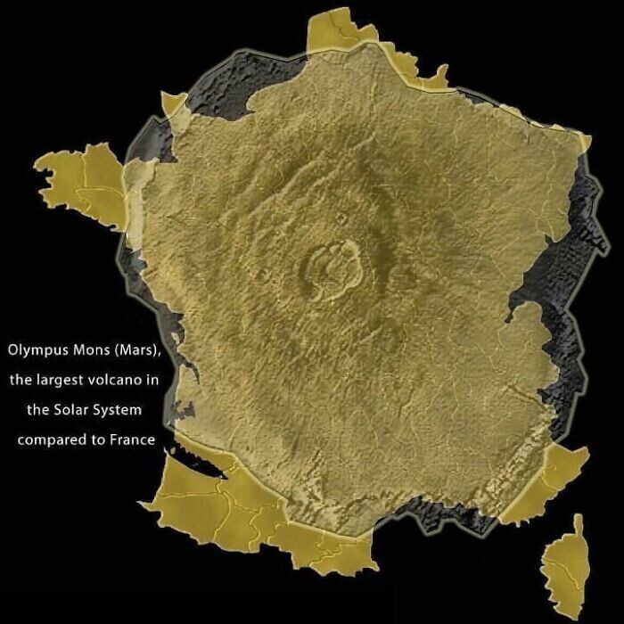 23. Вулкан Олимп на Марсе по сравнению с Францией
