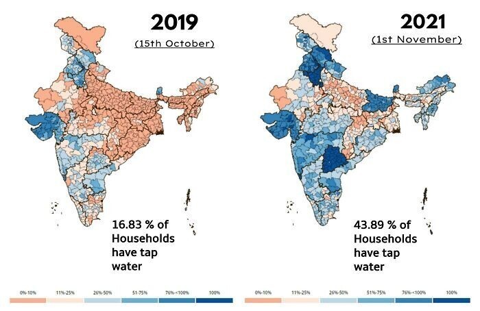 4. 15 октября 2019 г. - 1 ноября 2021 г.: домохозяйства в Индии, подключенные к водопроводной сети