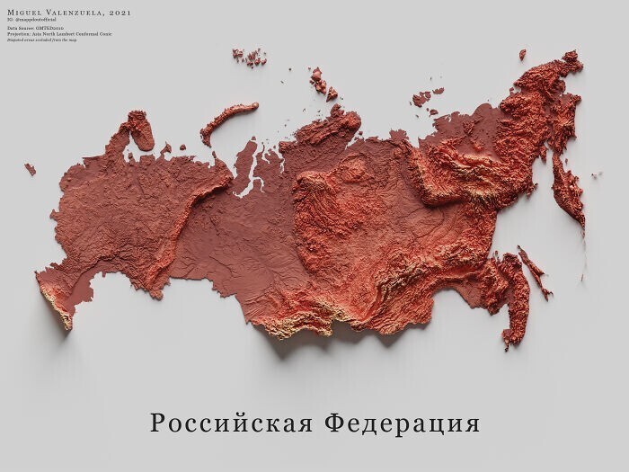 6. Топографическая карта РФ (рельеф в 3D)