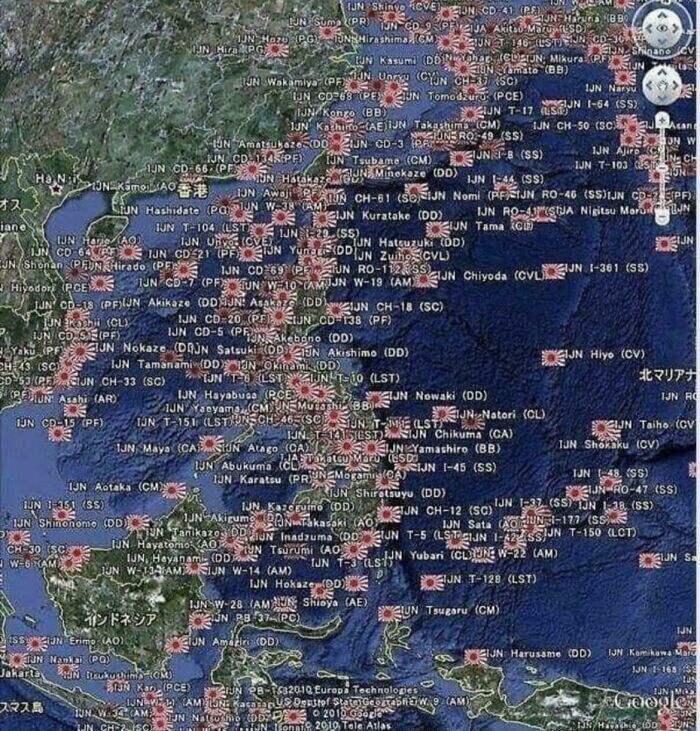 5. Карта всех затонувших японских кораблей во время Второй мировой войны