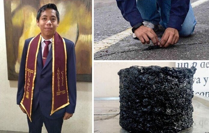 Мексиканский студент изобрел дорожное покрытие из переработанных шин, которое самостоятельно восстанавливается при контакте с водой