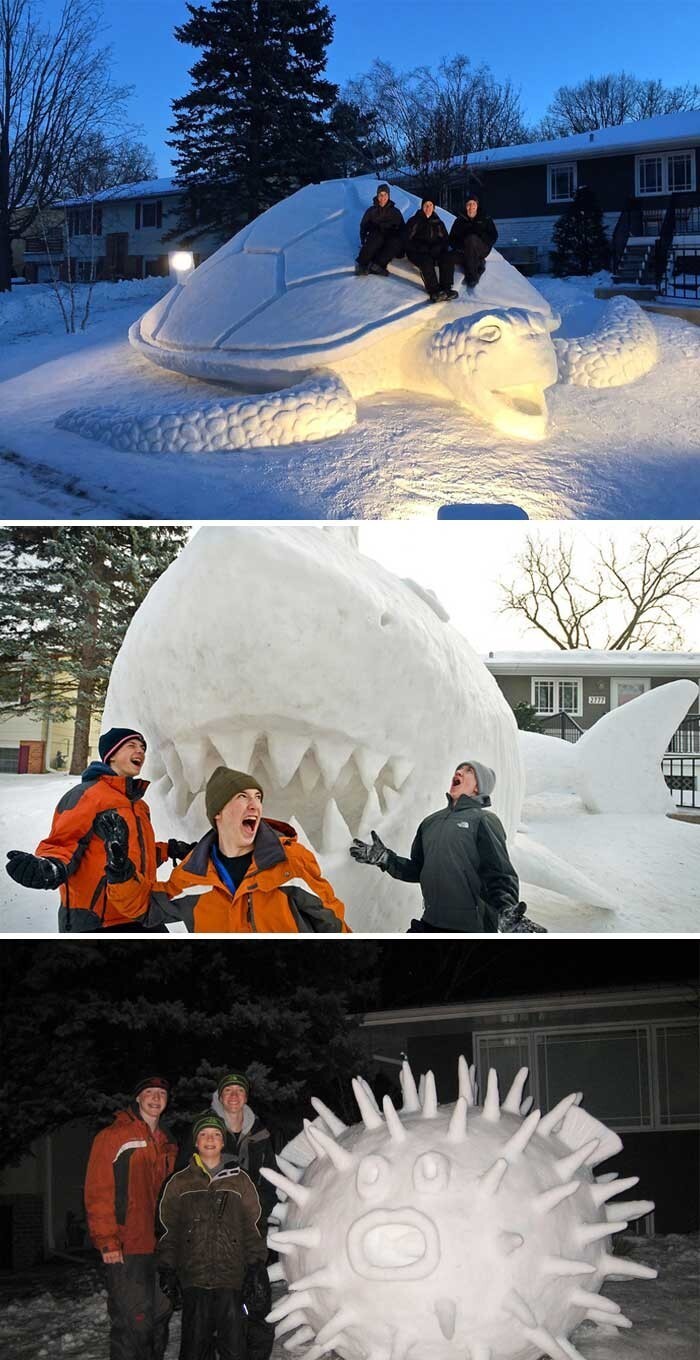 10. Каждый год эти трое братьев лепят во дворе гигантские снежные скульптуры