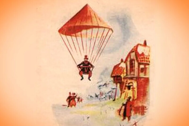 Состоялся первый в истории прыжок с парашютом.
