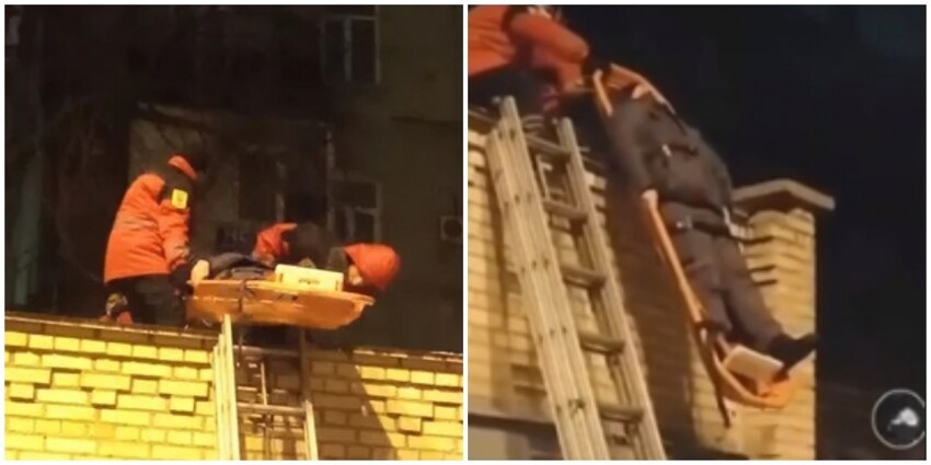 Сотрудники службы спасения уронили мужчину с крыши гаража, вместо того, чтобы его спасти