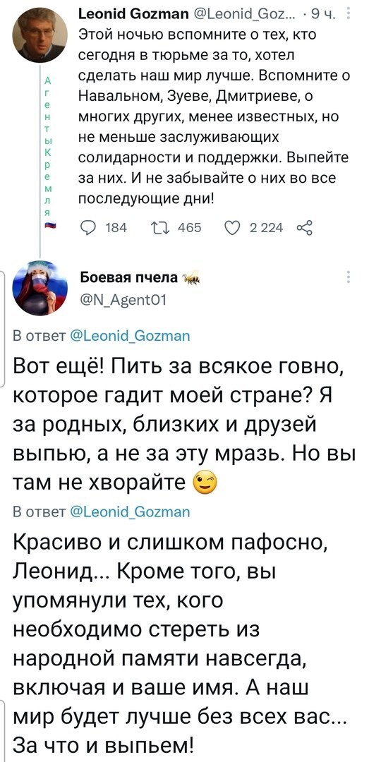 Гозман предлагает поднять тост не за Россию и её благополучие, а за уголовников, нарушивших закон, так и запишем...