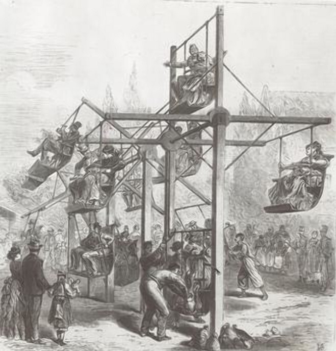 Русские качели. Гравюра по рисунку Leo von Elliot из журнала Illustrirte Zeitung ,1873 год