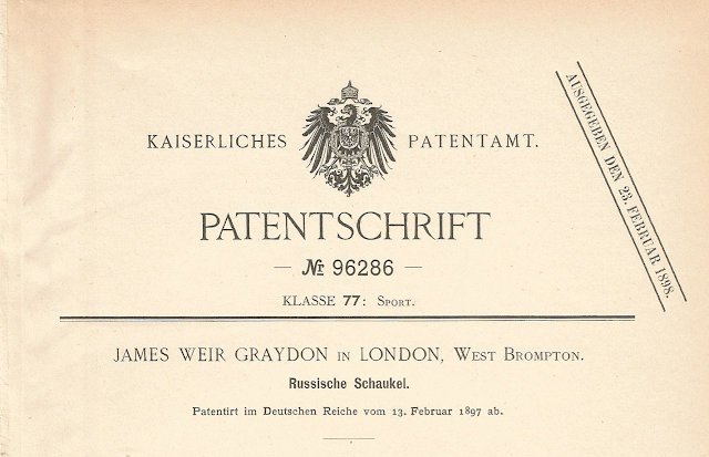 А вот запатентованные в 1897 году в Германском Рейхе "Русские качели"