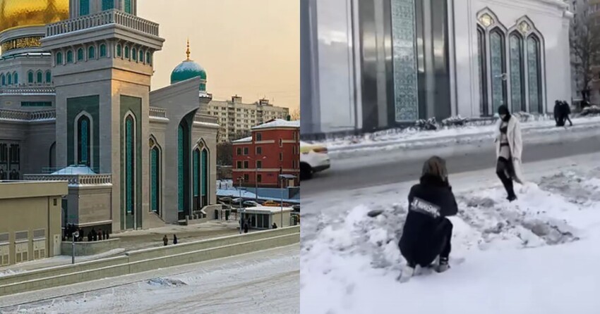Полуобнаженная девушка сфотографировалась на фоне Соборной мечети в Москве