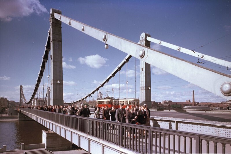 Трамваи на Крымском мосту, 1955 год, Москва