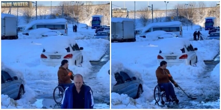 В Тимашевске инвалид сам почистил снег, чтобы проехать