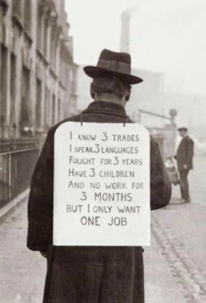 10. Мужчина в поисках работы, Англия, 1930-е гг.