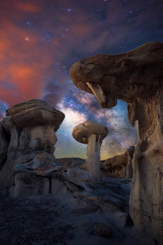 Пустыня Нью-Мексико, Млечный Путь над инопланетным ландшафтом