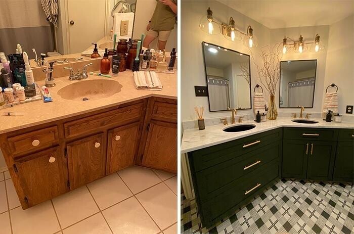 28. "Ремонт нашей ванной комнаты в Остине, штат Техас. До и после"