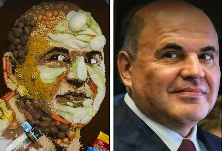 Сушки, лук и сосиски: художница из Уфы создала портрет премьер-министра Мишустина