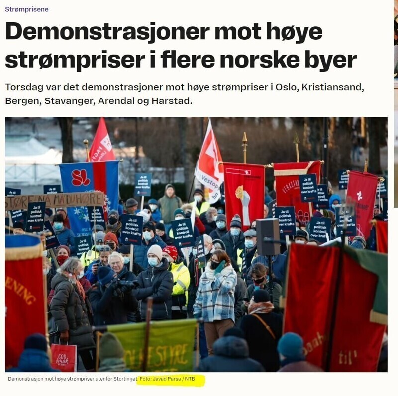 По всей Норвегии демонстрации против высоких цен на электричество
