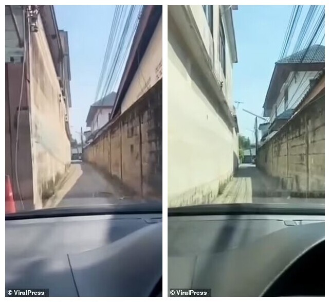 Видео: умелый водитель едет по очень узкому переулку