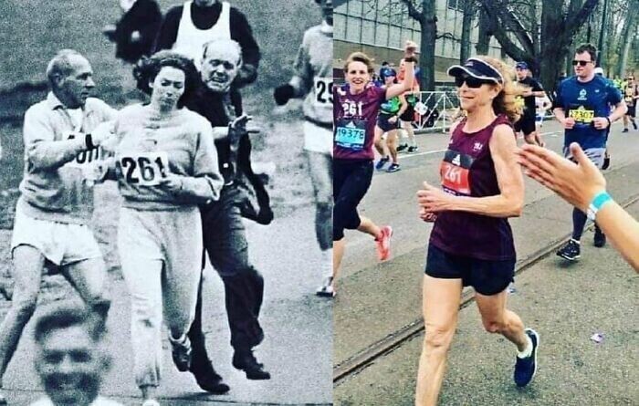 2. 50 лет назад они Катрин Швитцер пытались помешать участвовать в Бостонском марафоне, потому что она была женщиной
