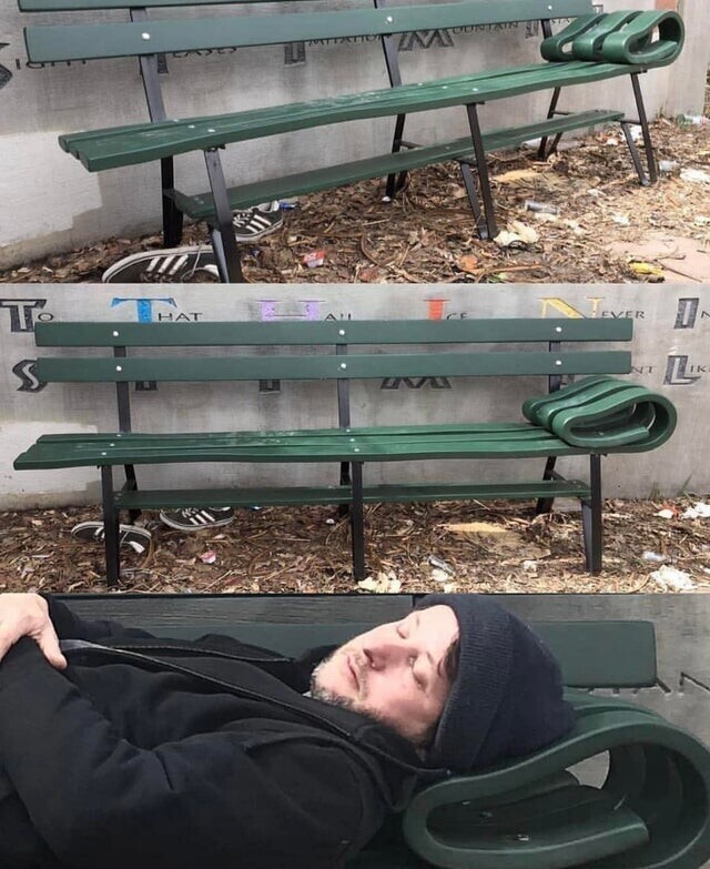Скамья сделана для того, чтобы бездомные лучше спали