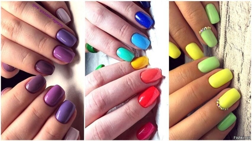 Когда она красит ногти разными цветами - это игра с оттенками, это интересно ...