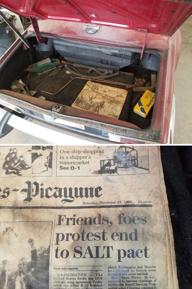 В багажнике была газета 1986 года. Машина с тех пор не ремонтировалась
