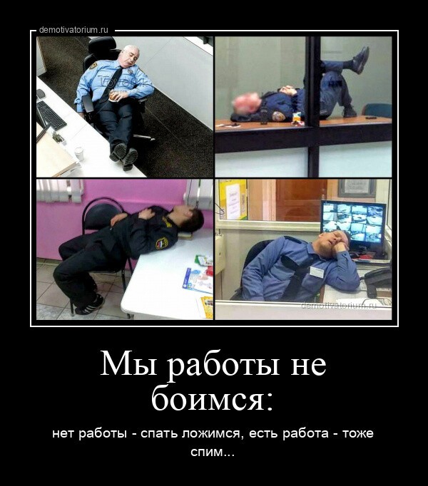 Мы работы не боимся: нет работы - спать ложимся, есть работа - тоже спим...