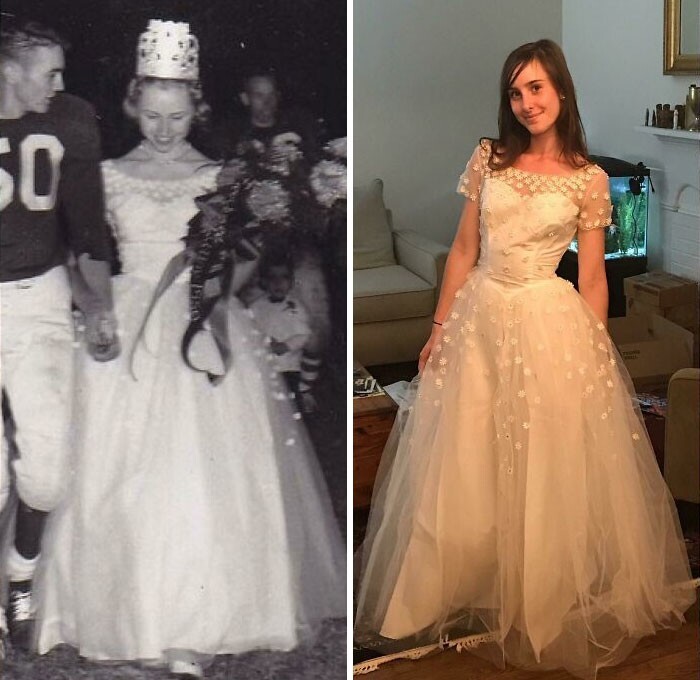 15. "Моя бабушка в 1957 году и я в том же платье 60 лет спустя"