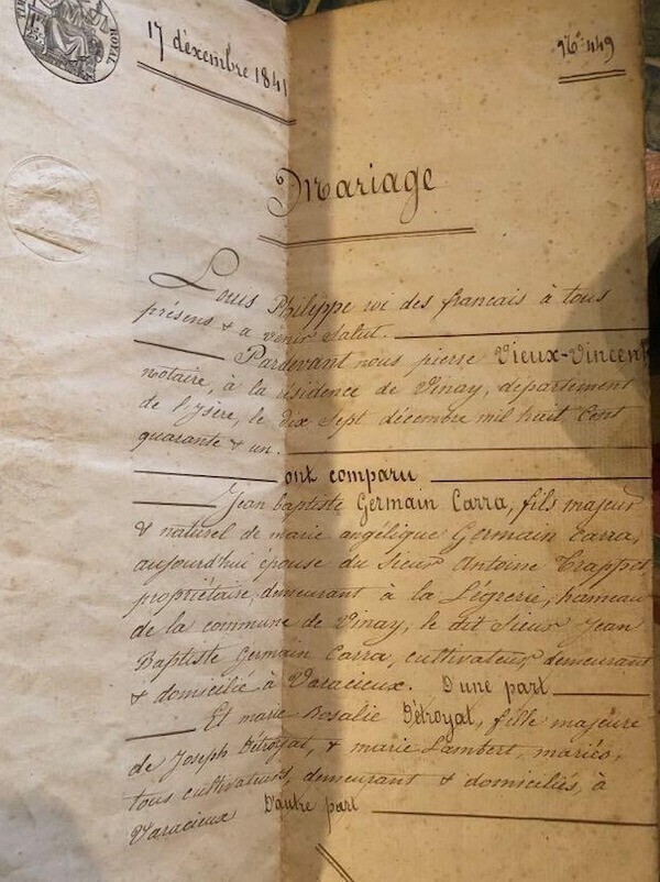 "Находка с чердака - сертификат о бракосочетании 1841 года"
