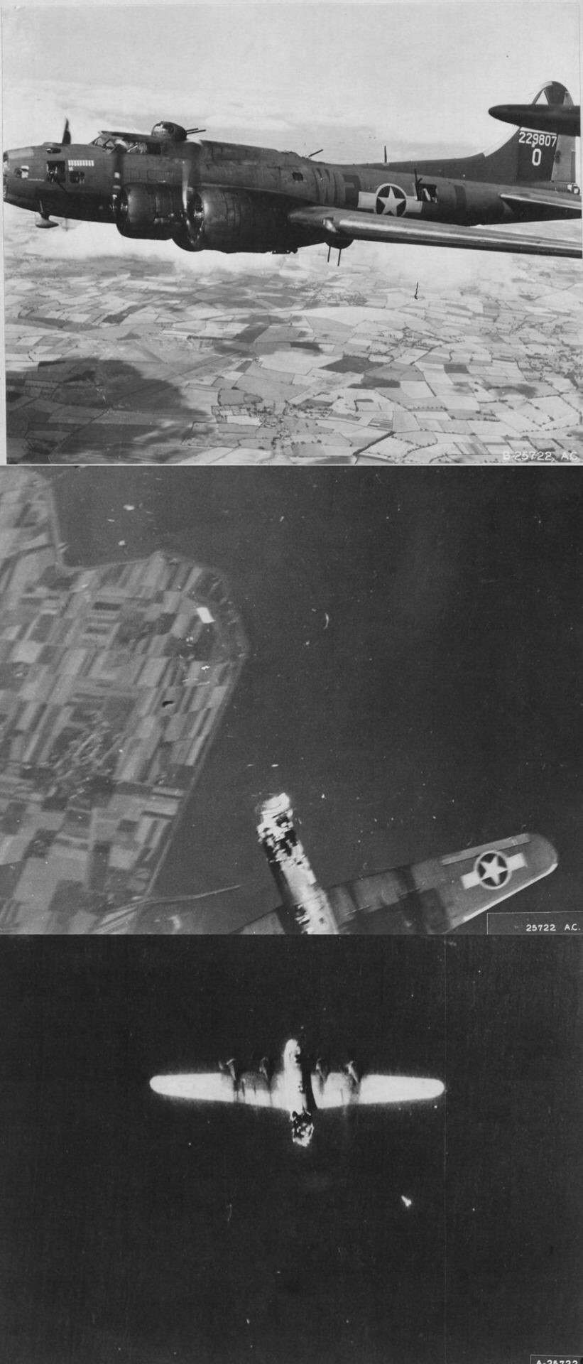 Последние фотографии B-17F «Lady Liberty», разорванного пополам зенитным огнем над Италией, 19 августа 1943 г.