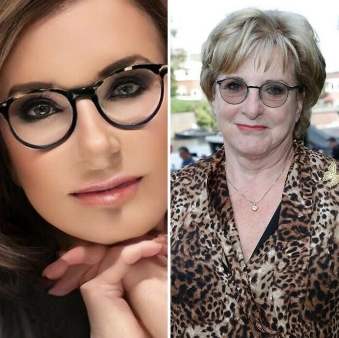 28. "75-летняя знаменитость из Голландии. Слева недавнее фото из Инстаграма, справа — она же на мероприятии в 2019 году"