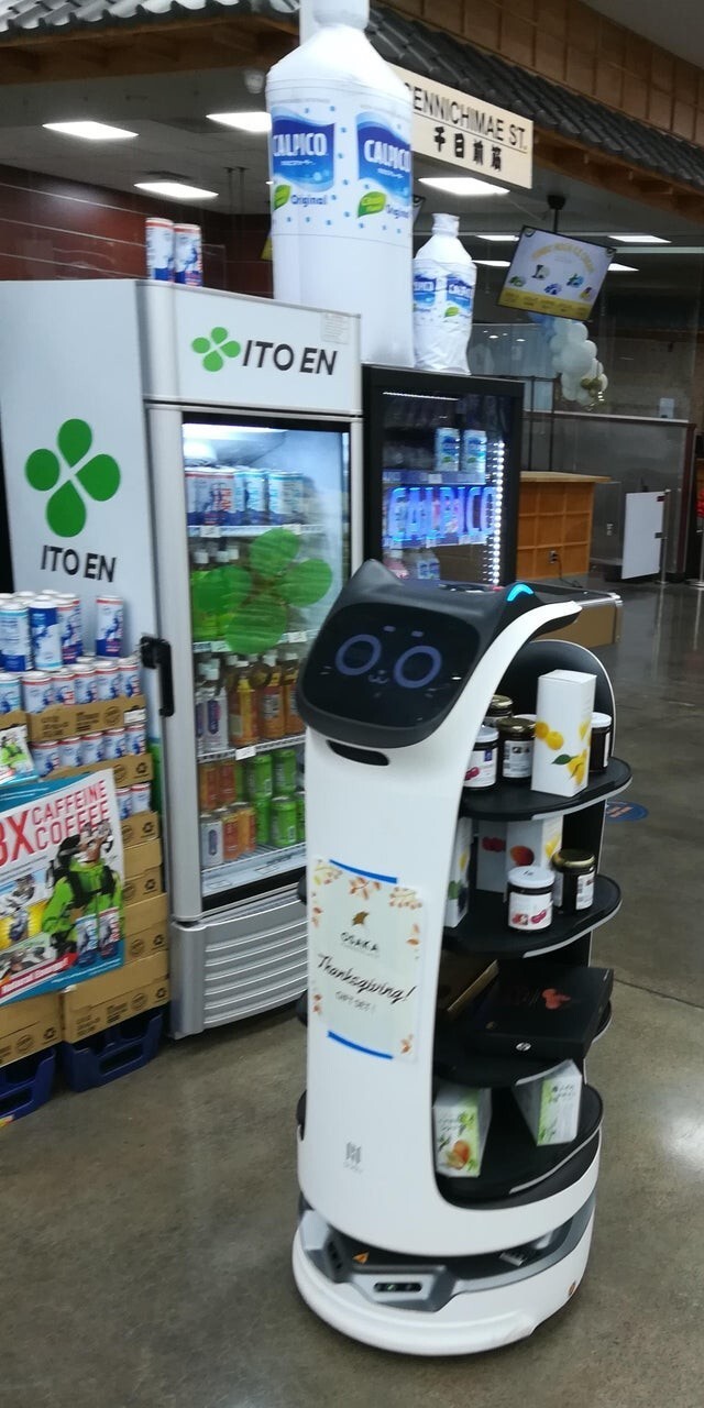 В Японском магазине продукты предлагает кот-робот