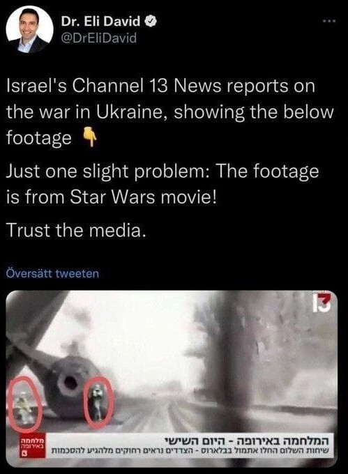 Израильский канал проиллюстрировал сюжет о спецоперации России на Украине кадром из Звездных войн